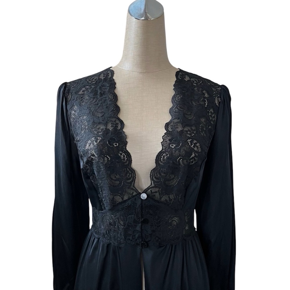 Shadowline Peignor Dressing Robe Lace Silky Nylon Romantic Goth Feminine Large - Picture 4 of 11